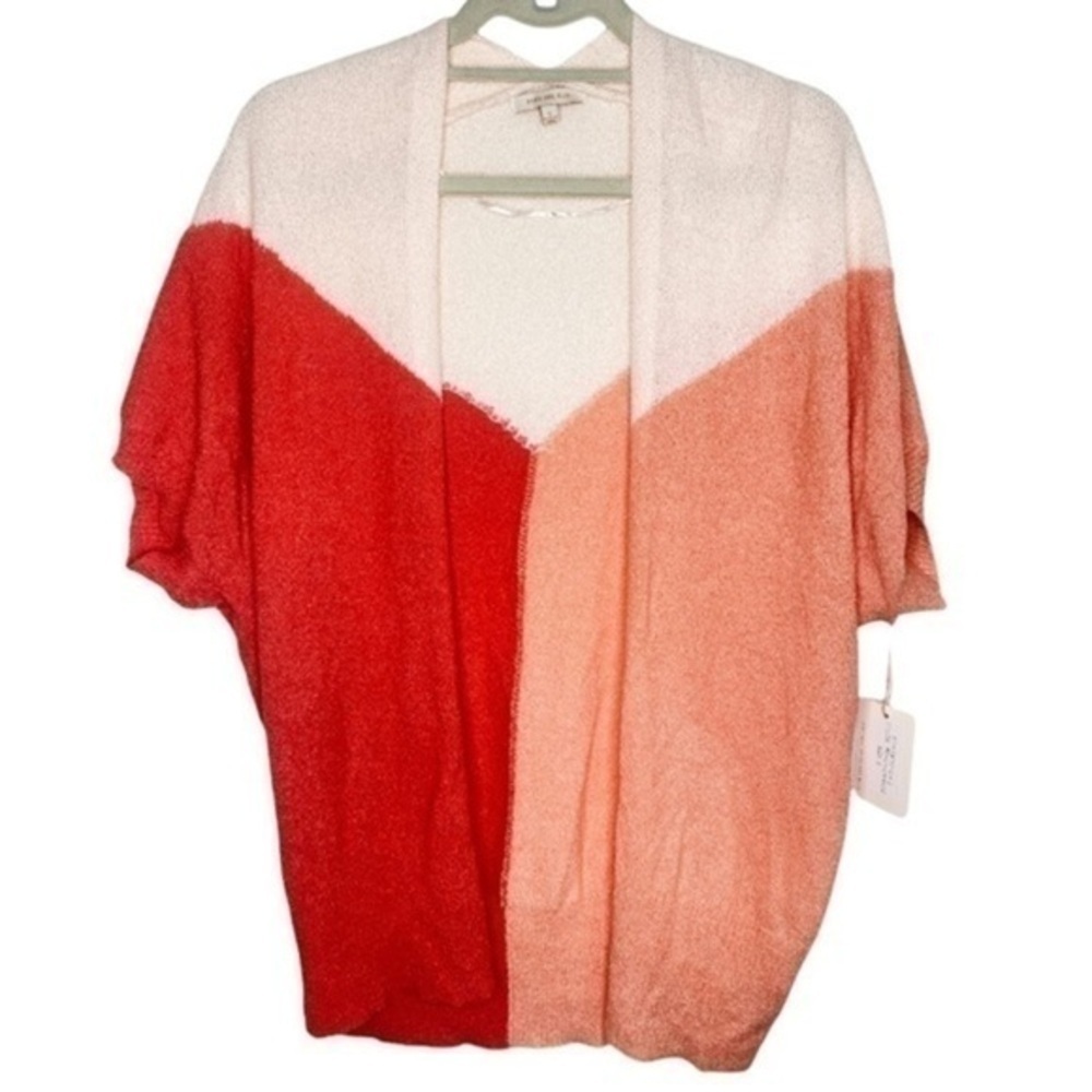Skies are Blue Pink Color Block Cardigan Small